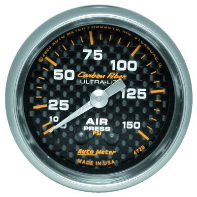 Auto Meter - Auto Meter Gauge; Air Pressure; 2 1/16in.; 150psi; Mechanical; Carbon Fiber 4720
