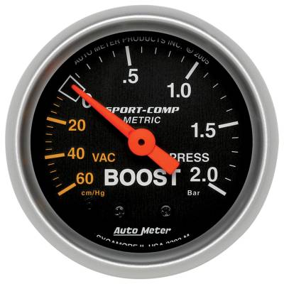 Auto Meter - Auto Meter Gauge; Vac/Boost; 2 1/16in.; 60cmHg-2.0BAR; Mechanical; Sport-Comp 3303-M