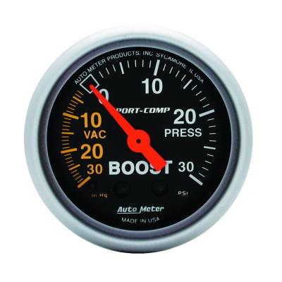 Auto Meter - Auto Meter Gauge; Vac/Boost; 2 1/16in.; 30inHg-30psi; Mechanical; Sport-Comp 3303