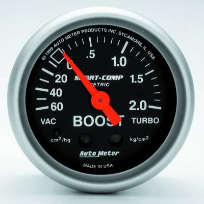 Auto Meter - Auto Meter Gauge; Vac/Boost; 2 1/16in.; 60cmHg-2.1kg/cm2; Mechanical; Sport-Comp 3303-J