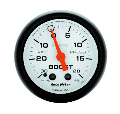 Auto Meter - Auto Meter Gauge; Vac/Boost; 2 1/16in.; 30inHg-20psi; Mechanical; Phantom 5701