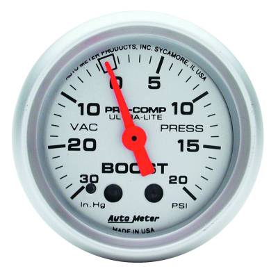 Auto Meter - Auto Meter Gauge; Vac/Boost; 2 1/16in.; 30inHg-20psi; Mechanical; Ultra-Lite 4301