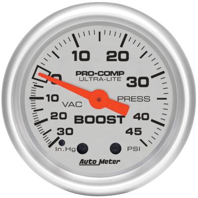 Auto Meter - Auto Meter Gauge; Vac/Boost; 2 1/16in.; 30inHg-45psi; Mechanical; Ultra-Lite 4308