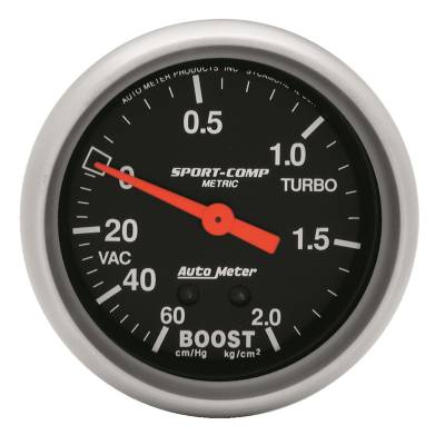 Auto Meter - Auto Meter Gauge; Vac/Boost; 2 5/8in.; 60cmHg-2.1kg/cm2; Mechanical; Sport-Comp 3401-J