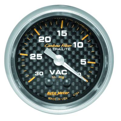 Auto Meter - Auto Meter Gauge; Vacuum; 2 1/16in.; 30inHg; Mechanical; Carbon Fiber 4784