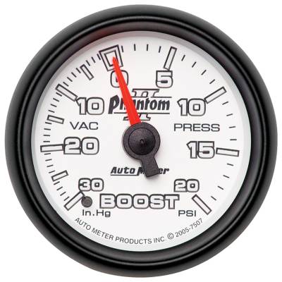 Auto Meter - Auto Meter Gauge; Vac/Boost; 2 1/16in.; 30inHg-20psi; Mechanical; Phantom II 7507