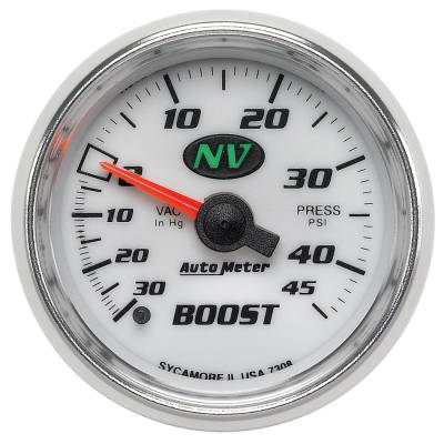 Auto Meter - Auto Meter Gauge; Vac/Boost; 2 1/16in.; 30inHg-45psi; Mechanical; NV 7308