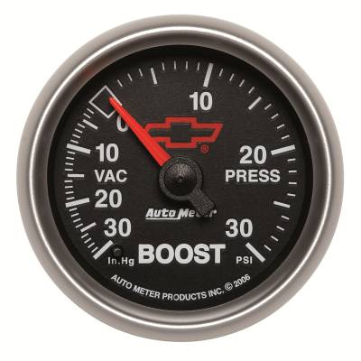 Auto Meter - Auto Meter Gauge; Vac/Boost; 2 1/16in.; 30inHg-30psi; Mechanical; GM Bowtie Black 3603-00406