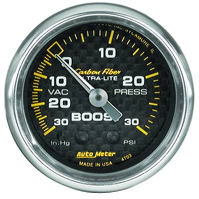 Auto Meter - Auto Meter Gauge; Vac/Boost; 2 1/16in.; 30inHg-30psi; Mechanical; Carbon Fiber 4703