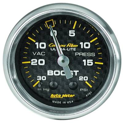 Auto Meter - Auto Meter Gauge; Vac/Boost; 2 1/16in.; 30inHg-20psi; Mechanical; Carbon Fiber 4701