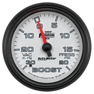 Auto Meter - Auto Meter Gauge; Vac/Boost; 2 5/8in.; 30inHg-20psi; Mechanical; Phantom II 7801