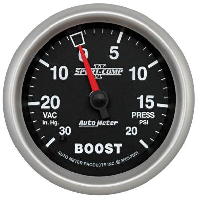 Auto Meter - Auto Meter Gauge; Vac/Boost; 2 5/8in.; 30inHg-20psi; Mechanical; Sport-Comp II 7601