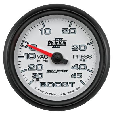 Auto Meter - Auto Meter Gauge; Vac/Boost; 2 5/8in.; 30inHg-45psi; Mechanical; Phantom II 7808