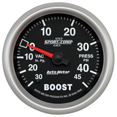 Auto Meter - Auto Meter Gauge; Vac/Boost; 2 5/8in.; 30inHg-45psi; Mechanical; Sport-Comp II 7608