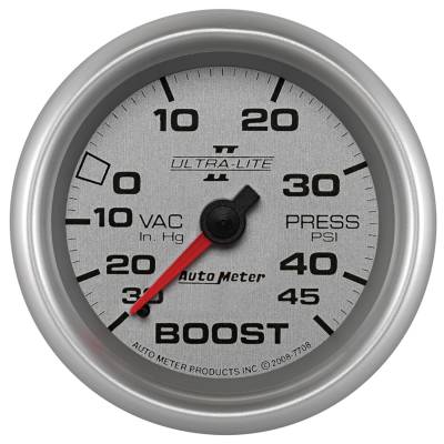 Auto Meter - Auto Meter Gauge; Vac/Boost; 2 5/8in.; 30inHg-45psi; Mechanical; Ultra-Lite II 7708