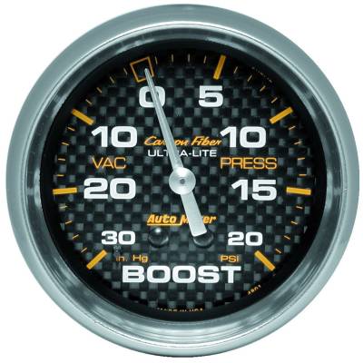 Auto Meter - Auto Meter Gauge; Vac/Boost; 2 5/8in.; 30inHg-20psi; Mechanical; Carbon Fiber 4801