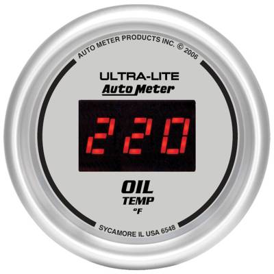 Auto Meter - Auto Meter Gauge; Oil Temp; 2 1/16in.; 340deg. F; Digital; Silver Dial w/Red LED 6548