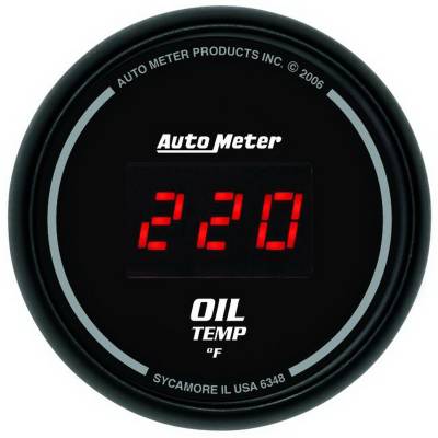 Auto Meter - Auto Meter Gauge; Oil Temp; 2 1/16in.; 340deg. F; Digital; Black Dial w/Red LED 6348