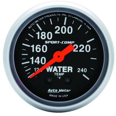 Auto Meter - Auto Meter Gauge; Water Temp; 2 1/16in.; 120-240deg. F; Mechanical; 12ft.; Sport-Comp 3333