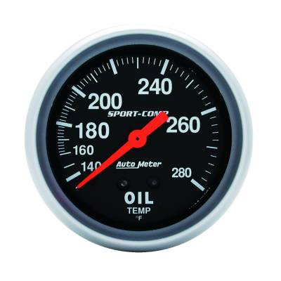 Auto Meter - Auto Meter Gauge; Oil Temp; 2 5/8in.; 140-280deg. F; Mechanical; 12 ft.; Sport-Comp 3443