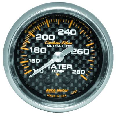 Auto Meter - Auto Meter Gauge; Water Temp; 2 1/16in.; 140-280deg. F; Mechanical; Carbon Fiber 4731
