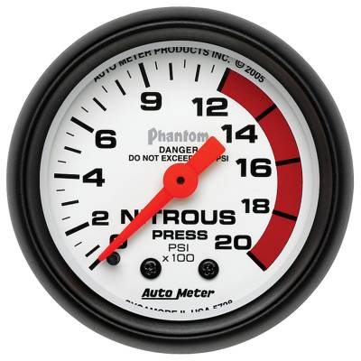 Auto Meter - Auto Meter Gauge; Nitrous Pressure; 2 1/16in.; 2000psi; Mechanical; Phantom 5728