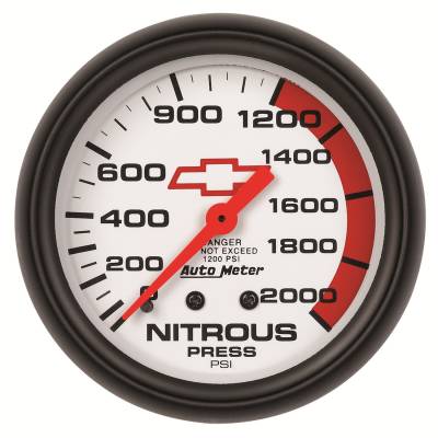 Auto Meter - Auto Meter Gauge; Nitrous Pressure; 2 5/8in.; 2000psi; Mechanical; GM Bowtie White 5828-00406