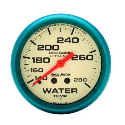 Auto Meter - Auto Meter Gauge; Water Temp; 2 5/8in.; 140-280deg. F; Mech.; Glow in the Dark; Ultra-Nite 4531