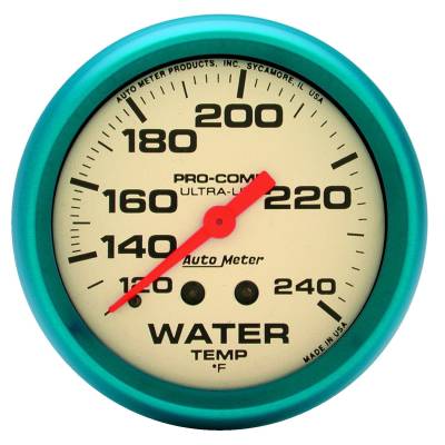 Auto Meter - Auto Meter Gauge; Water Temp; 2 5/8in.; 120-240deg. F; Mech.; Glow in the Dark; Ultra-Nite 4532
