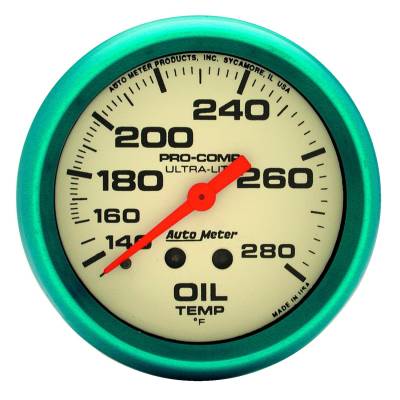 Auto Meter - Auto Meter Gauge; Oil Temp; 2 5/8in.; 140-280deg. F; Mech.; Glow in the Dark; Ultra-Nite 4541