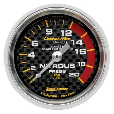 Auto Meter - Auto Meter Gauge; Nitrous Pressure; 2 1/16in.; 1600psi; Mechanical; Carbon Fiber 4728