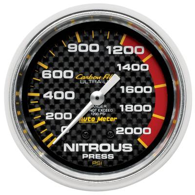 Auto Meter - Auto Meter Gauge; Nitrous Pressure; 2 5/8in.; 1600psi; Mechanical; Carbon Fiber 4828