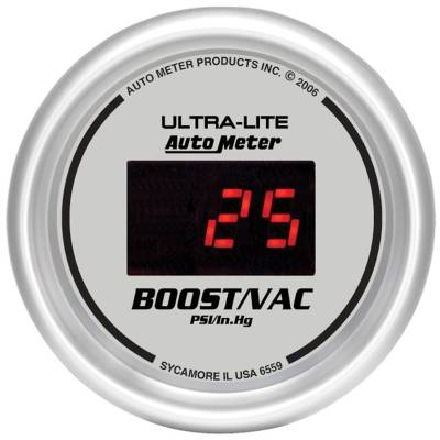 Auto Meter - Auto Meter Gauge; Vac/Boost; 2 1/16in.; 30inHg-30psi; Digital; Silver Dial w/Red LED 6559