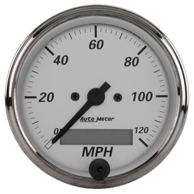 Auto Meter - Auto Meter Gauge; Speedometer; 3 1/8in.; 120mph; Elec. Program.; American Platinum 1988
