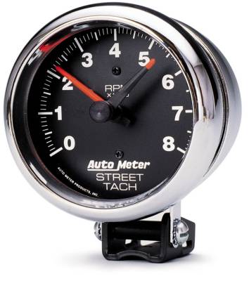 Auto Meter - Auto Meter Gauge; Tachometer; 3 3/4in.; 8k RPM; Pedestal w/Red Line; Traditional Chrome 2895