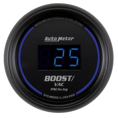 Auto Meter - Auto Meter Gauge; Vac/Boost; 2 1/16in.; 30inHg-30psi; Digital; Black Dial w/Blue LED 6959