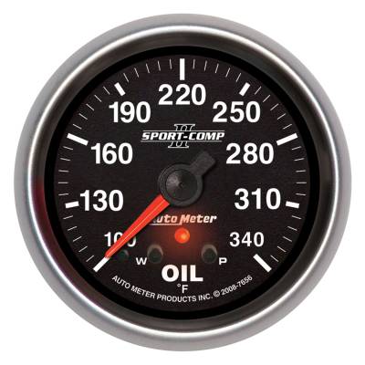 Auto Meter - Auto Meter Gauge; Oil Temp; 2 5/8in.; 340deg. F; Stepper Motor w/Peak/Warn; Sport-Comp II 7656