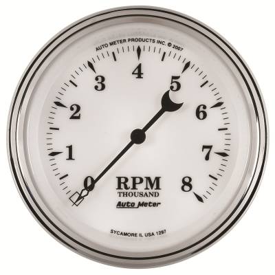 Auto Meter - Auto Meter Gauge; Tachometer; 3 3/8in.; 8k RPM; In-Dash; Old Tyme White II 1297