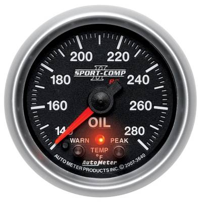 Auto Meter - Auto Meter Gauge; Oil Temp; 2 1/16in.; 140-280deg. F; Stepper Motor w/Peak/Warn; Sport-Comp 3640