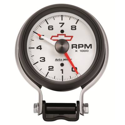 Auto Meter - Auto Meter Gauge; Tachometer; 3 3/4in.; 8k RPM; Pedestal w/Red Line; GM Bowtie White 5780-00406