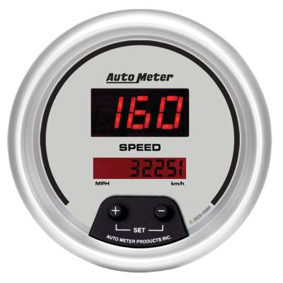 Auto Meter - Auto Meter Gauge; Speedo; 3 3/8in.; 160mph; Elec. Program.; Digital; Silver Dial w/Red LED 6588