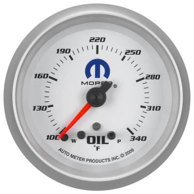 Auto Meter - Auto Meter Gauge; Oil Temp; 2 5/8in.; 340deg. F; Stepper Motor w/Peak/Warn; White; Mopar 880251