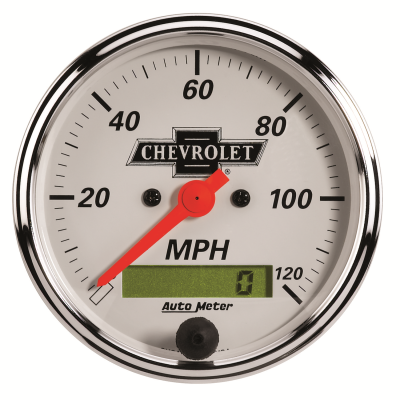 Auto Meter - Auto Meter Gauge; Speedo.; 3 1/8in.; 120mph; Elec. Prog. w/LCD Odo; Chevrolet Heritage Bowt 1388-00408