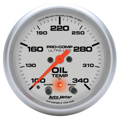 Auto Meter - Auto Meter Gauge; Oil Temp; 2 5/8in.; 140-340deg. F; Stepper Motor w/Peak/Warn; Ultra-Lite 4440