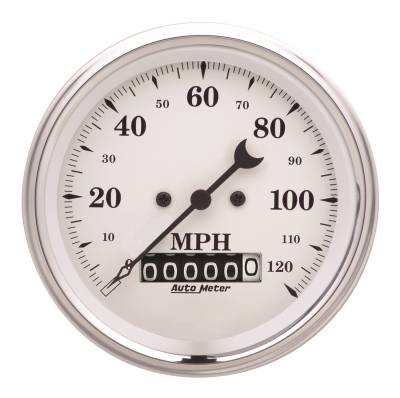 Auto Meter - Auto Meter Gauge; Speedo.; 3 3/8in.; 120mph; Elec. Prog. w/Wheel Odo; Old Tyme White 1679