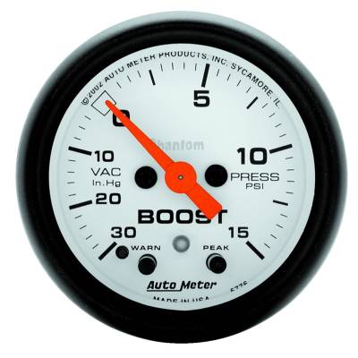 Auto Meter - Auto Meter Gauge; Vac/Boost; 2 1/16in.; 30inHG-15psi; Stepper Motor w/Peak/Warn; Phantom 5776