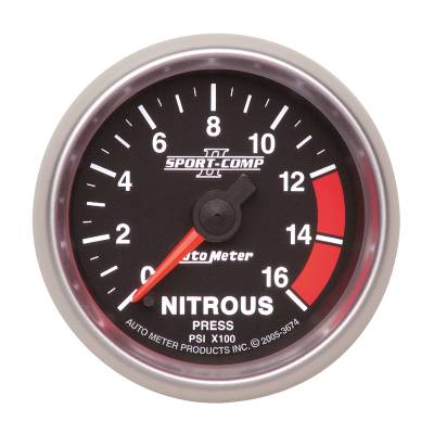 Auto Meter - Auto Meter Gauge; Nitrous Press; 2 5/8in.; 1600psi; Stepper Motor w/Peak/Warn; Sport-Comp I 7674