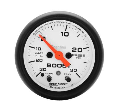 Auto Meter - Auto Meter Gauge; Vac/Boost; 2 1/16in.; 30inHG-30psi; Stepper Motor w/Peak/Warn; Phantom 5777