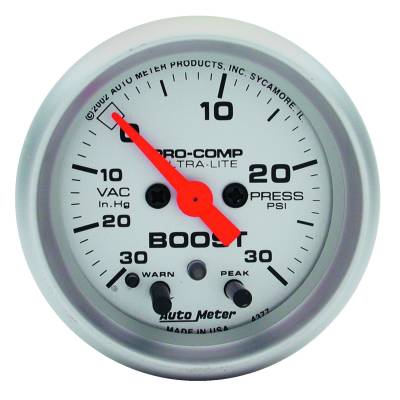 Auto Meter - Auto Meter Gauge; Vac/Boost; 2 1/16in.; 30inHG-15psi; Stepper Motor w/Peak/Warn; Ultra-Lite 4376