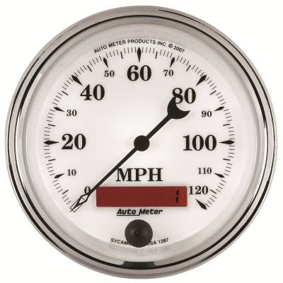 Auto Meter - Auto Meter Gauge; Speedometer; 3 3/8in.; 120mph; Elec. Prog. w/LCD Odo; Old Tyme Wht II 1287